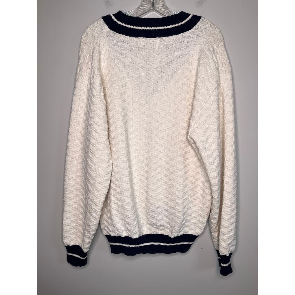 1990s Lee Sport Cream Navy Blue Varsity Tenniscore Prep Country Club Sweater L - Picture 5 of 6